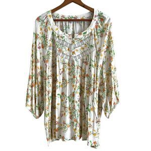 Rose + Olive Floral Cottagecore Blouse 3X colorful lace Boho Chic Hippie Modest
